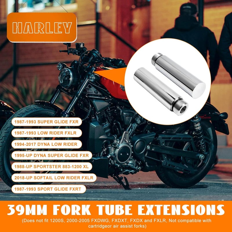 Eumti 39mm Fork Tube 5" Extension Kit Chrome Compatible With Harley Sportster 883 1200 XL Dyna Glide ＆ FXR - Image 2